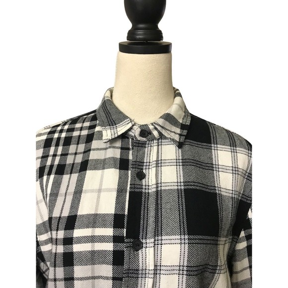 Zara Womens Black White Plaid Flannel Shacket Oversized Relaxed Fit Button Up S - Picture 2 of 10